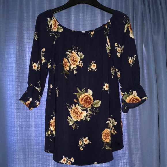 mts Tops - Women’s navy floral off the shoulder top